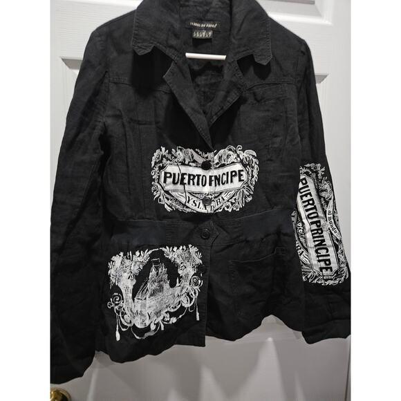 Unique Isabel de Pedro Black Blazer Jacket Size 8 Spain Designer Graphic - Picture 3 of 8